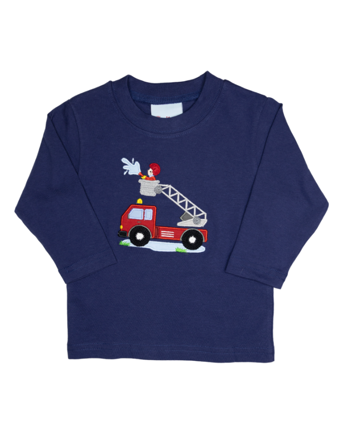 Boys Navy LS Firetruck Shirt