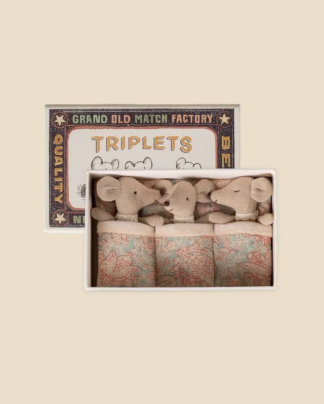 Maileg Triplets,Baby Mice In Matchbox- Checker