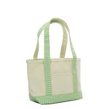 Medium Tote- Coated Canvas Natural with Gingham Leaf Trim
