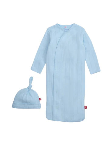 Love Lines Blue Magnetic Pointelle Gown & Hat Set - Magnetic Me