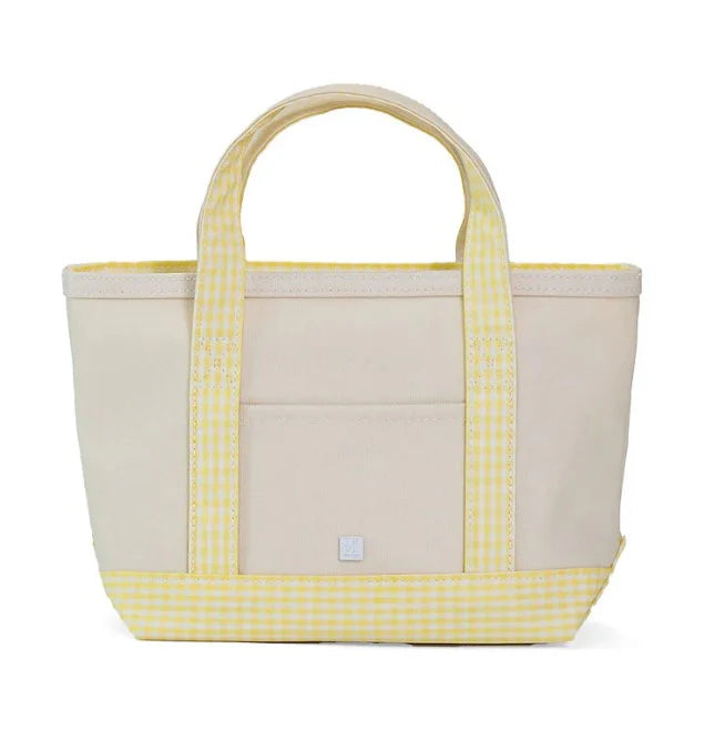 Mini Tote Coated Canvas Natural with Gingham Buttercup Trim